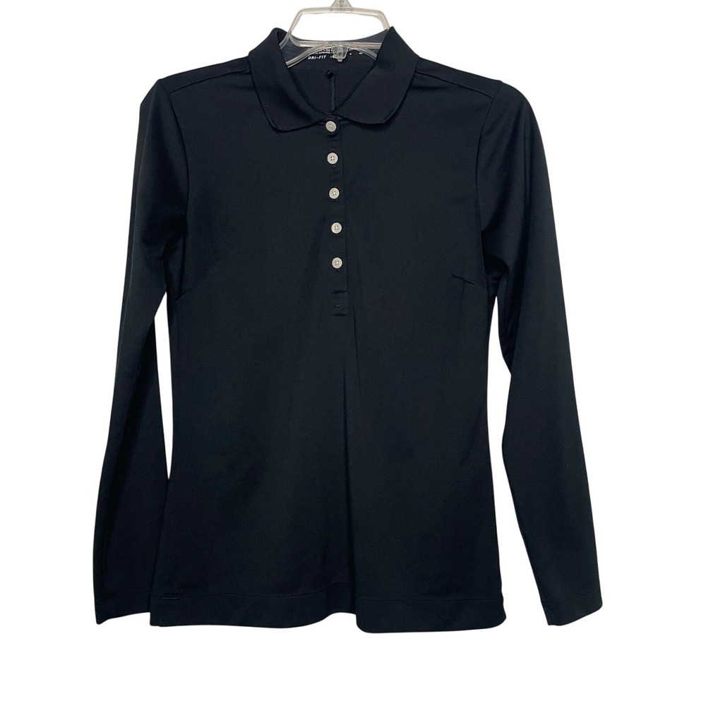 Nike Golf Dri-FIT Long Sleeve Polo Shirt Mens Small Black 5-Button Placket Top